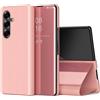 Fofvccv Custodia a libro per Samsung Galaxy Z Fold7, in pelle trasparente, con specchio, con cavalletto, antiurto, custodia protettiva di lusso, sottile, design a libro, per Galaxy Z Fold 7 JM, rosa