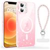 Doxxvai Cover Glitter per iPhone 12/12 Pro con Cordino da Polso per Cellulare, Custodia Magnetica Compatibile con MagSafe, TPU Antiurto Case con Laccio con Ciondolo Universale, Rosa Trasparente/Pink