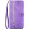 NEXCURIO Custodia a Libro Cover Portafoglio per Apple iPhone 17 Pro Max Flip Case in Pelle Fiori Donna con Tasca Zip Porta Carte Laccio Supporto Antiurto - Viola