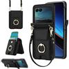 Generic Custodia a portafoglio per Motorola Razr 40 Ultra, con slot elastico, anello girevole a 360°, supporto da polso e cinturino regolabile, custodia per telefono da donna (nero)