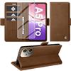 Giyer Cover per OPPO A5 Pro Custodia con Vetro Temperato, Premium Pelle PU Portafoglio Slot per Scheda RFID Antifurto Funzione Supporto Flip Case, Antiurto per OPPO A5 Pro 5G Cover (Marrone)