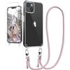 Ciciber Custodia per iPhone 13 Mini con cinturino e pellicola protettiva, trasparente con cordino da appendere con cordoncino, custodia protettiva per iPhone 13 Mini 6.1, oro rosa