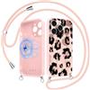 Foonary Magnetica Cover con Cordino per iPhone 15 Pro, Compatibile con MagSafe, Aesthetic Leopardata Motivo Rosa Disegni, Silicone Custodia Case con Tracolla Collana Catena per iPhone 15Pro 6,1