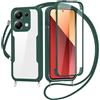 FERLAN Cover per Xiaomi Redmi Note 13 4G con Cordino, 360 Gradi Antiurto Custodia con Protezione Schermo Integrata Trasparente Rugged TPU Bumper Doppia Protettiva Cover per Xiaomi Redmi Note 13 4G -Verde