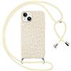Foonary Leopardata Cover con Cordino per iPhone 15, Custodia con Laccio Collana Tracolla Aesthetic Bianco Stampa Disegni Antiurto TPU Necklace Regolabile Protettiva Corda Case per iPhone 15 6,1