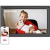 BIGASUO Cornice digitale Frameo da 64GB 15,6 WiFi Nero - 1920 * 1080P FHD IPS Touch Screen Cornici elettroniche grandi, rotazione automatica, montaggio a parete, condivisione di foto e video BIGASUO