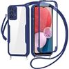 FERLAN Cover per Samsung Galaxy A72 con Cordino, 360 Gradi Antiurto Custodia con Protezione Schermo Integrata Trasparente Rugged TPU Bumper Doppia Protettiva Cover per Samsung Galaxy A72 -Blu