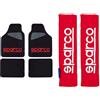 Sparco Set Completo tappetini universali Auto Moquette Nero/Rosso Poliestere & SPC1204RD Protezioni per Cintura di Sicurezza, Rosso, Set di 2