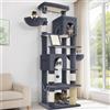 Hzuaneri Albero Tiragraffi Grande per Gatti, Torre per Gatti da Interno 213 cm con 2 Grandi Piattaforme, 2 Grotte, 2 Ceste, Amaca e 5 Pali, per Tutte le Razze di Gatti, Grigio Scuro, MS21318SG