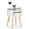 Relaxdays Tavolino Rotondo, con Cassetto, Gambe in Legno, Design Scandinavo, Camera da Letto, HxD 46x38, Bianco Naturale