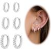 DAI JY Set di 3 paia di orecchini a cerchio in argento 925, ipoallergenici medici, piccoli zirconi per helix, orecchio, cartilagine, orecchini dorati, da donna, 8 mm, 10 mm, 12 mm, 8 mm, Zirconia cubica