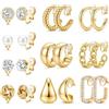 MILACOLATO 9/10 Paia Orecchini Clip Donna Ipoallergenici Argento/Placcato Oro 14K Orecchini Senza Buco Donna Clips Cerchio Zirconi Perla Pendenti Set Orecchino Finti Regalo per Ragazza-ag