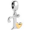 SBI Jewelry Charm da donna a forma di cuore, compatibile con braccialetti Pandora, con iniziale dell'alfabeto, gioiello da donna, Misura unica, Rame, Nessuna pietra preziosa