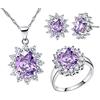 Uloveido Orecchini e collana con anello di fidanzamento con gioielli da damigella d'onore placcati in oro bianco per amico nuziale T466 (taglia 19,5)
