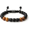 Ovyntremis Bracciale da uomo occhio di tigre, perline da 8 mm su corda elastica intrecciata, gioiello portafortuna fatto a mano, regalo per lui, con elegante scatola, Adjustable (One-size-fits-most
