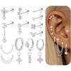 MILACOLATO 16Pcs Piercing Orecchio Acciaio Chirurgico Helix Piercing Orecchio Anallergici Donna Oro Argento Piccoli Cerchio Conch Cartilagine Trago Piercings Gioielli 20G-SP