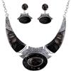 YAZILIND Etnico Colore goffrato Ovale Gangle Bib Collar Orecchini Collana Gioielli Set Donne, 42+7cm, Lega di acciaio, Nessuna pietra preziosa