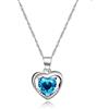 Uloveido Y890 Y890 - Collana da donna con ciondolo a forma di cuore, placcata in oro bianco, con zirconia cubica blu, Cristallo, Zirconia cubica