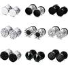 JeryWe 9 Paia Orecchini Borchie per Uomini Donne Acciaio Inossidabile Tondo Argento Nero Orecchini Finta Spina Orecchie Orecchio Vite Barbell Plugs Faux Misure Tunnel Orecchio 8MM