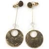 Avalaya Orecchini lunghi a clip in metallo testurizzato di ispirazione vintage, con barra in metallo color oro invecchiato, 80 mm di lunghezza