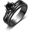 Uloveido Y1077 - Set di 2 anelli di fidanzamento e fedi nuziali in ossido di zirconio nero, R1/2 (59,5 mm), cristallo