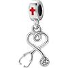 MiniJewelry Ciondolo a forma di stetoscopio a forma di cuore, compatibile con braccialetti Pandora, regalo di Natale e compleanno, per donne, infermieri, dottori, figlie, sorelle, nipoti