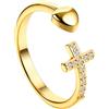 Oidea Anello con croce da donna: anello di purezza, regolabile, con preghiera ispiratrice e zirconia cubica, anello a forma di cuore, anello religioso, cristiano, fede, gioielli, regali, Acciaio