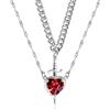 GAUEIOUR Collana con ciondolo a spada di cuore doppio a strati in argento per coppie, amicizia, catena vintage in circonia, per donna e uomo, regalo di gioielleria