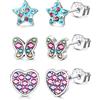 ORAZIO 3 Paia Di Orecchini A Perno Piccoli In Argento 925 Per Ragazze Bambini Farfalla Cuore Stella Cubo Zircone Cartilagine Set Di Orecchini A Perno Per Donne Bambini Ipoallergenici A