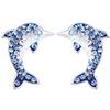 MixiuEuro Orecchini a perno a forma di delfino, in argento Sterling 925 con zirconia cubica blu, a forma di delfino, Tessuto Lac Argento Sterling Oro Bianco, Zirconia cubica