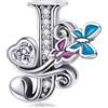 MUERDOU Charm in argento con lettera iniziale a forma di farfalla, per braccialetti Pandora, ciondoli fai da te, regali per donne, Smalto, Zirconie sintetico