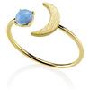 namana Anello Opale da Donna. Raffinato Anello Color Oro con Finitura Lucida con Motivo a Mezzaluna con Opale Blu o Rosa. Anelli Regolabili per Donna Placcato in Oro 14 kt