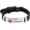 LSxAB Braccialetto identificativo di allerta medica per donne e uomini anziani allarme di emergenza sanitaria inciso al laser braccialetti da polso regolabili in silicone, 21 cm, Metallo, Nessuna