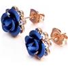 Vogem Orecchini da donna smaltati a forma di rosa, placcati in oro rosa 18 carati, intarsio con zirconi cubici, per lobi forati, colore rosso e blu, gioielli squisiti, 1.0 * 1.0 CM / 0.4 * 0.4 IN