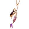 Uloveido, collana con charm a forma di sirena, colore blu, viola e rosso, zirconia cubica YS841 con placcatura in oro rosa, per bambin e placcato Oro, colore: Purple, cod. YS841-purple