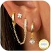 Dochais 3 Paia Set Orecchini Donna Oro Orecchini Argento 925 Orecchini Cerchio Oro Placcato 14K Ipoallergenico Orecchini a Lobo Zirconi Cubici Piccoli Cartilagine Trago Helix per Piercing Multipli D