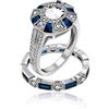 Uloveido da Donna Placcato Platino Taglio Baguette Blu Cubic Zirconia 2 Pezzi Fidanzamento Wedding Ring Anelli sovrapponibili per Uomo e Donna