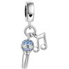 SBI Jewelry Charm a forma di microfono, con zirconia cubica, compatibile con braccialetti Pandora, cantanti, stelle, musicisti, anniversari, compleanni, Rame, Nessuna pietra preziosa
