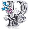 MUERDOU Charm in argento con lettera iniziale a forma di farfalla, per braccialetti Pandora, ciondoli fai da te, regali per donne, Smalto, Zirconie sintetico