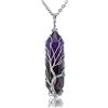 JSDDE Collana con ciondolo in pietra di cristallo naturale, albero della vita, argento avvolto al quarzo con pietre preziose, gioielli per donne regalo, Cristallo Pietra, Ametista