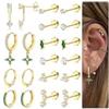 Roheafer 10 Paia Orecchini Donna Acciaio Chirurgico, Set Orecchini a Lobo Piatto & Cerchietti per Piercing Multipli (Cartilagine/Helix/Trago) - Ipoallergenico(Gold)