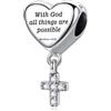 MUERDOU Ciondolo a forma di croce, adatto per braccialetti Pandora, cuore e Bibbia, preghiera, fede, gioielli religiosi, regalo per donna