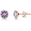 DTPsilver Orecchini a Perno Argento 925 Placcati Oro Rosa 18K con Brillantini di Cristallo Viola - Orecchini Piccoli Oro Ipoallergenici per Pelli Sensibili - Diametro 6 mm