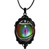 Niaspi Collana con ciondolo a forma di occhio di gatto arcobaleno, unisex, con cammeo nero, in pelle, leggera, arte prismatica, gatti, serpenti, animali, dichiarazione gotica, gioiello regalo