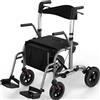 Luckfaith Rollator con seduta 2-in-1, Rollator 4 ruote & Sedia da trasporto, Portata 136 kg, Ruote TPU 8 anteriori & 10 posteriori, Doppio freno, Pieghevole, Altezza regolabile, Borsa portaoggetti - Grigio