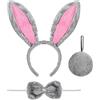 Spooktacular Creations Set di 3 accessori per coniglietto in 3 pezzi, include fascia per capelli con orecchie da coniglio, costume per Halloween, cosplay, accessori per costumi (grigio e rosa)