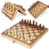 HRQVN Scacchiere, scacchiere magnetiche, scacchiere in legno portatile pieghevole per bambini adulti, scacchi di viaggio, giochi di strategia per il tempo libero creativo (29 x 29 cm)