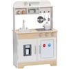 SainSmart Jr. Cucina giocattolo in legno per bambini, color crema, con suoni, microonde e lavello con rubinetto, cucina per bambini con fornello, forno e frigorifero, gioco di ruolo a partire dai 3