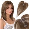 Elailite Hair Topper Donna Capelli Veri Clip 14g 28cm Protesi Toupee Posticci Toupet Silk Lace 7x11cm #4 Marrone Cioccolato
