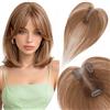 Elailite Hair Topper Donna Capelli Veri Clip 14g 28cm Protesi Toupee Posticci Toupet Silk Lace 7x11cm #6 Marrone Chiaro